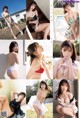 A collage of photos of a woman in lingerie posing for the camera.